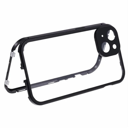 For iPhone 14 Plus Double-Sided Tempered Glass Phone Case with Magnetic Adsorption Metal Frame