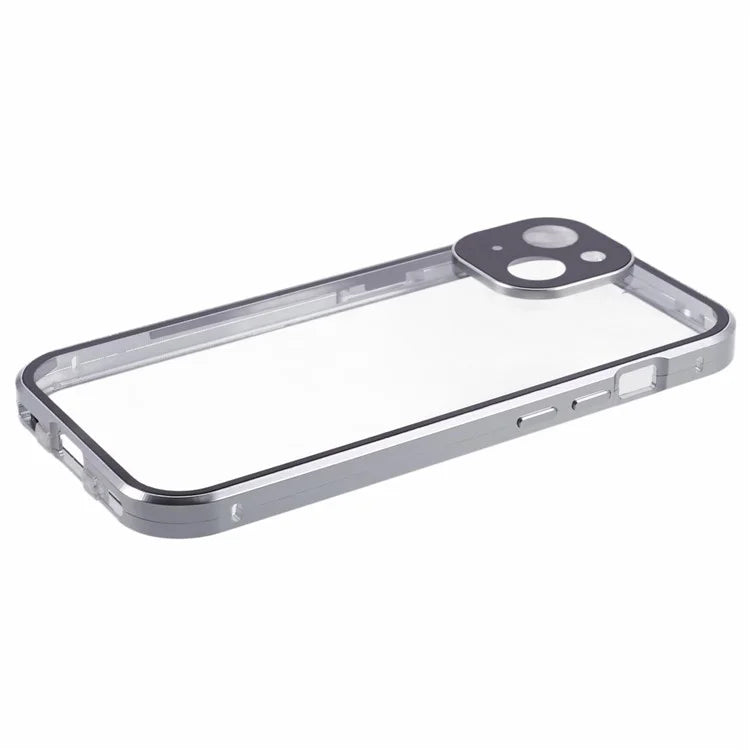 For iPhone 14 Plus Double-Sided Tempered Glass Phone Case with Magnetic Adsorption Metal Frame