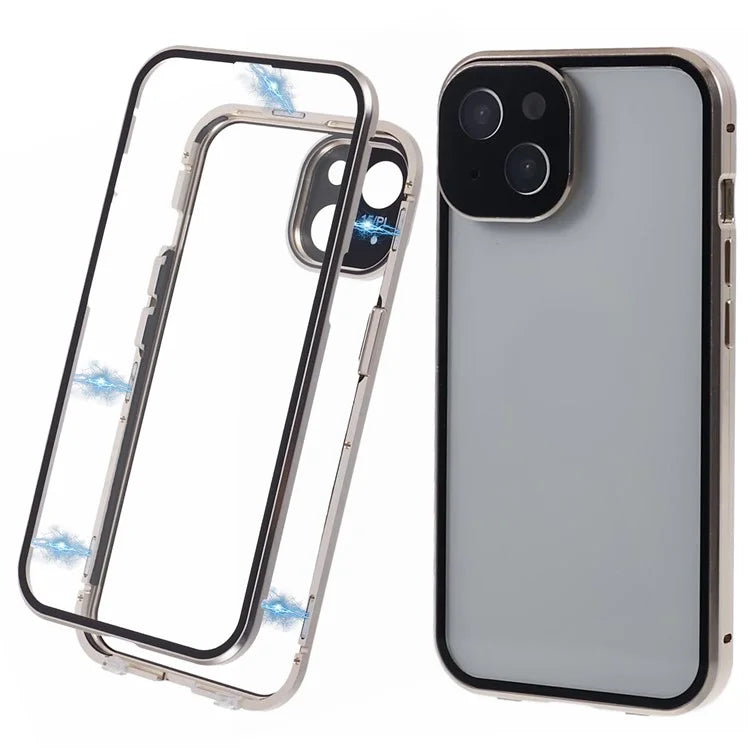 For iPhone 14 Plus Double-Sided Tempered Glass Phone Case with Magnetic Adsorption Metal Frame