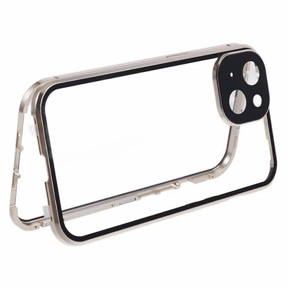For iPhone 14 Plus Double-Sided Tempered Glass Phone Case with Magnetic Adsorption Metal Frame