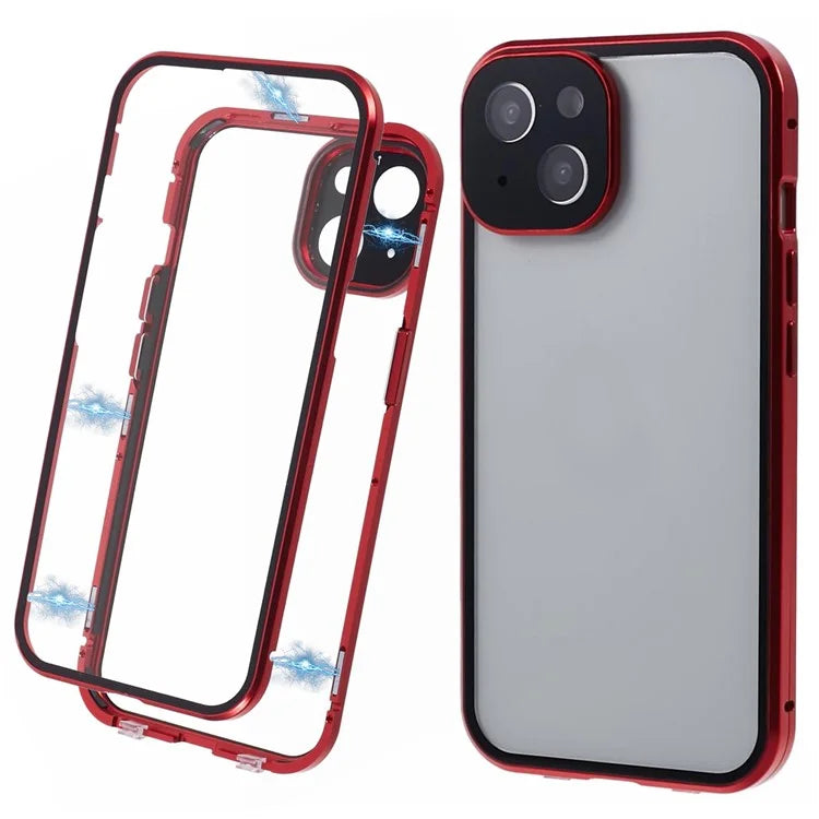For iPhone 14 Plus Double-Sided Tempered Glass Phone Case with Magnetic Adsorption Metal Frame
