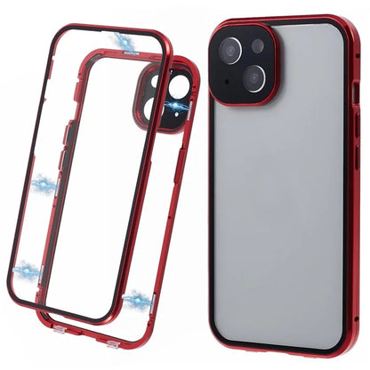 For iPhone 14 Plus Double-Sided Tempered Glass Phone Case with Magnetic Adsorption Metal Frame