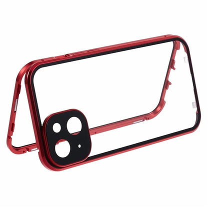 For iPhone 14 Plus Double-Sided Tempered Glass Phone Case with Magnetic Adsorption Metal Frame