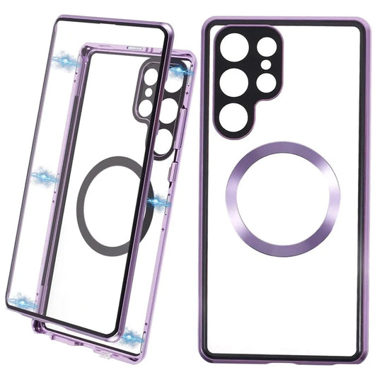 For Samsung Galaxy S22 Ultra 5G Double Sided Clear Case Tempered Glass Phone Cover Magnetic Adsorption