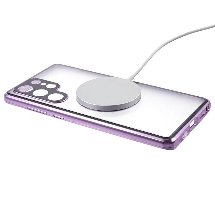 For Samsung Galaxy S22 Ultra 5G Double Sided Clear Case Tempered Glass Phone Cover Magnetic Adsorption