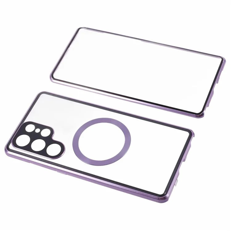 For Samsung Galaxy S22 Ultra 5G Double Sided Clear Case Tempered Glass Phone Cover Magnetic Adsorption