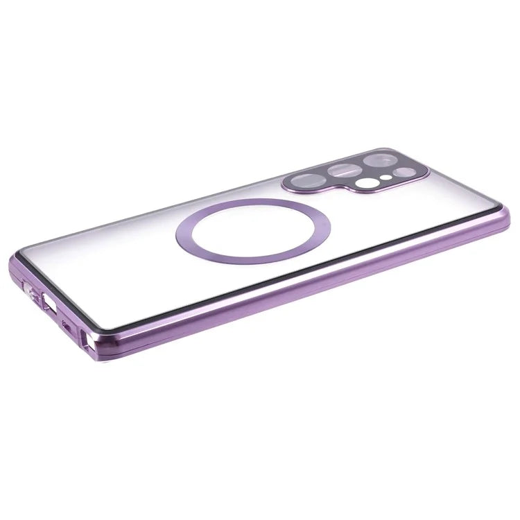 For Samsung Galaxy S22 Ultra 5G Double Sided Clear Case Tempered Glass Phone Cover Magnetic Adsorption