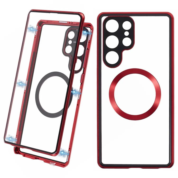 For Samsung Galaxy S22 Ultra 5G Double Sided Clear Case Tempered Glass Phone Cover Magnetic Adsorption