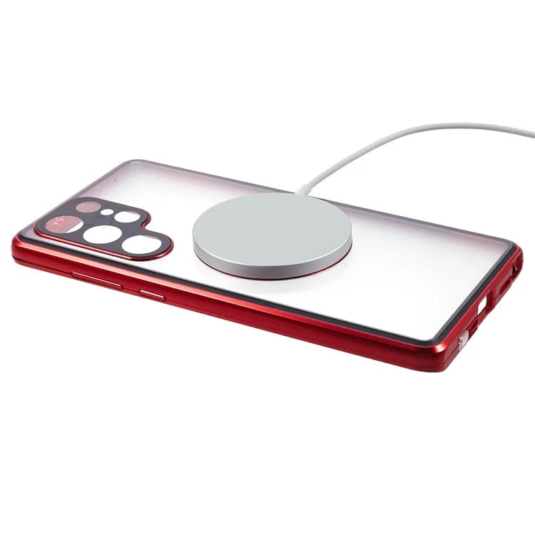 For Samsung Galaxy S22 Ultra 5G Double Sided Clear Case Tempered Glass Phone Cover Magnetic Adsorption