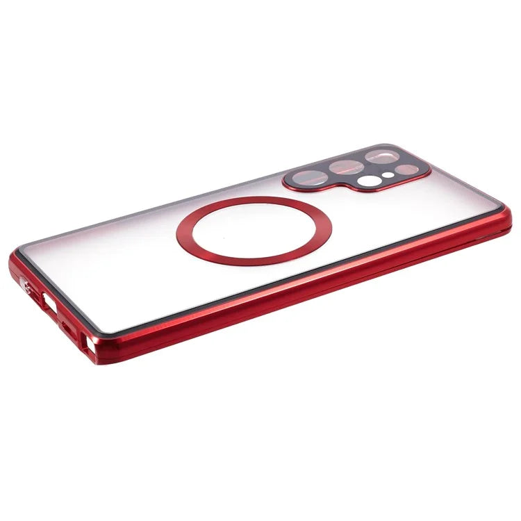 For Samsung Galaxy S22 Ultra 5G Double Sided Clear Case Tempered Glass Phone Cover Magnetic Adsorption