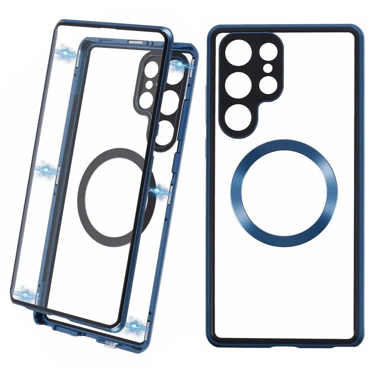 For Samsung Galaxy S22 Ultra 5G Double Sided Clear Case Tempered Glass Phone Cover Magnetic Adsorption