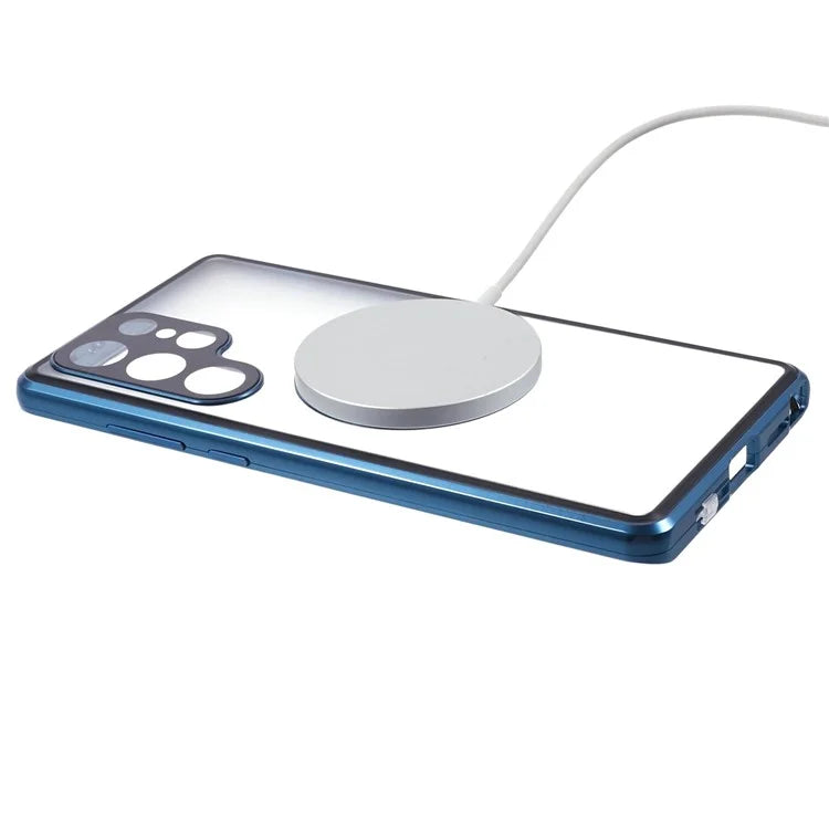 For Samsung Galaxy S22 Ultra 5G Double Sided Clear Case Tempered Glass Phone Cover Magnetic Adsorption