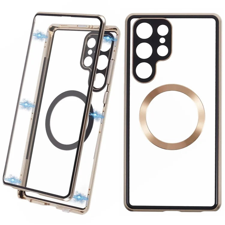 For Samsung Galaxy S22 Ultra 5G Double Sided Clear Case Tempered Glass Phone Cover Magnetic Adsorption