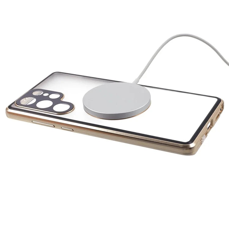 For Samsung Galaxy S22 Ultra 5G Double Sided Clear Case Tempered Glass Phone Cover Magnetic Adsorption