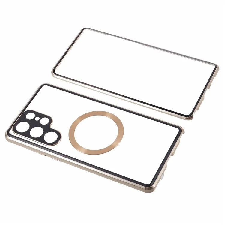 For Samsung Galaxy S22 Ultra 5G Double Sided Clear Case Tempered Glass Phone Cover Magnetic Adsorption