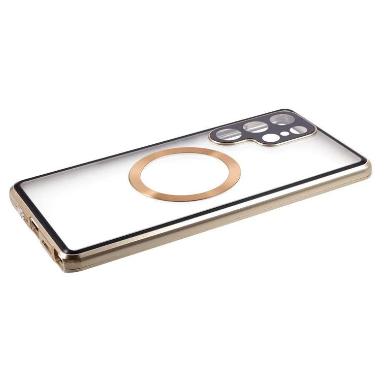 For Samsung Galaxy S22 Ultra 5G Double Sided Clear Case Tempered Glass Phone Cover Magnetic Adsorption