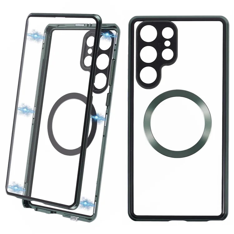 For Samsung Galaxy S22 Ultra 5G Double Sided Clear Case Tempered Glass Phone Cover Magnetic Adsorption