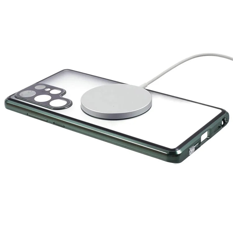For Samsung Galaxy S22 Ultra 5G Double Sided Clear Case Tempered Glass Phone Cover Magnetic Adsorption