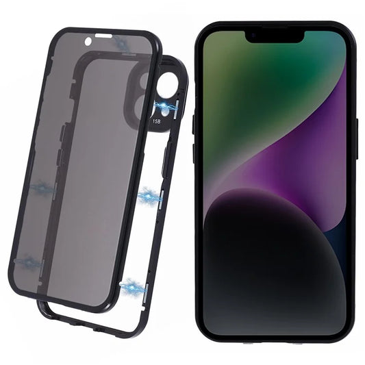 For iPhone 14 Plus Magnetic Privacy Case Tempered Glass Double-sided Phone Cover