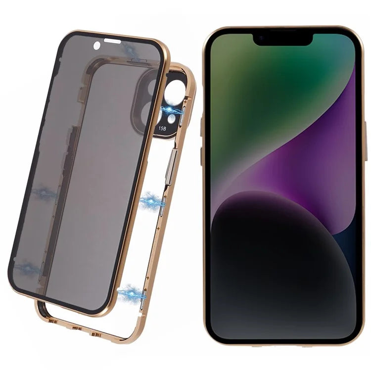For iPhone 14 Plus Magnetic Privacy Case Tempered Glass Double-sided Phone Cover
