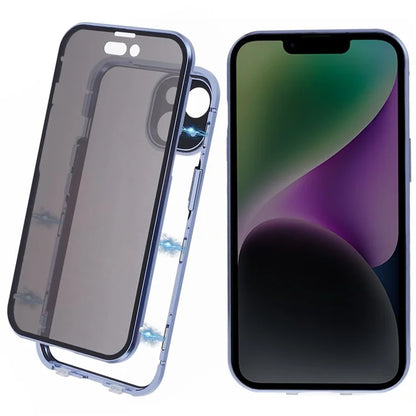 For iPhone 14 Plus Magnetic Privacy Case Tempered Glass Double-sided Phone Cover
