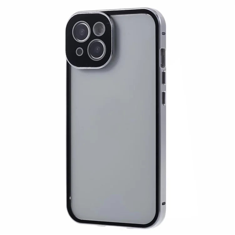 For iPhone 15 Magnetic Adsorption Case Metal Bumper Tempered Glass Privacy Cover