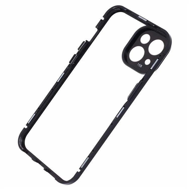 For iPhone 15 Magnetic Adsorption Case Metal Bumper Tempered Glass Privacy Cover