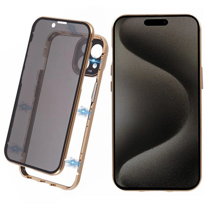 For iPhone 15 Magnetic Adsorption Case Metal Bumper Tempered Glass Privacy Cover