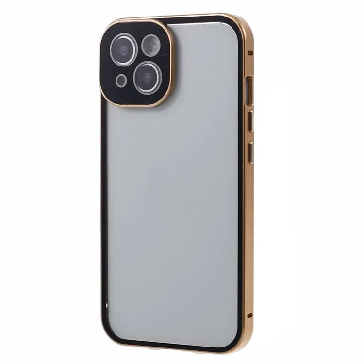 For iPhone 15 Magnetic Adsorption Case Metal Bumper Tempered Glass Privacy Cover