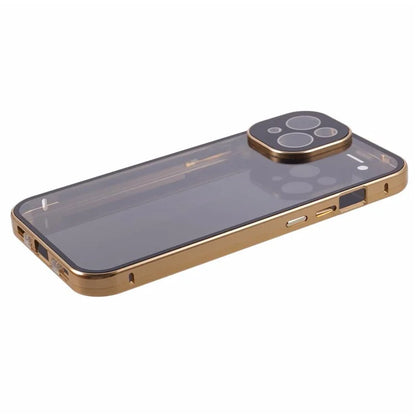 For iPhone 15 Magnetic Adsorption Case Metal Bumper Tempered Glass Privacy Cover