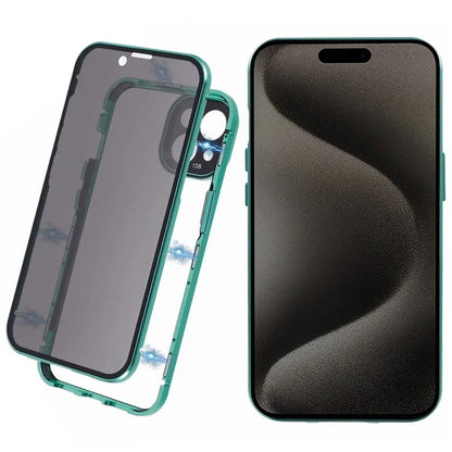 For iPhone 15 Magnetic Adsorption Case Metal Bumper Tempered Glass Privacy Cover