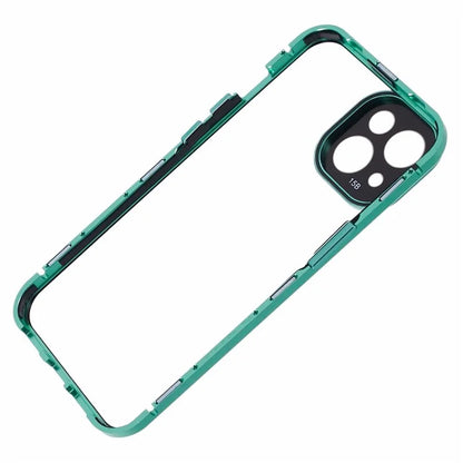 For iPhone 15 Magnetic Adsorption Case Metal Bumper Tempered Glass Privacy Cover