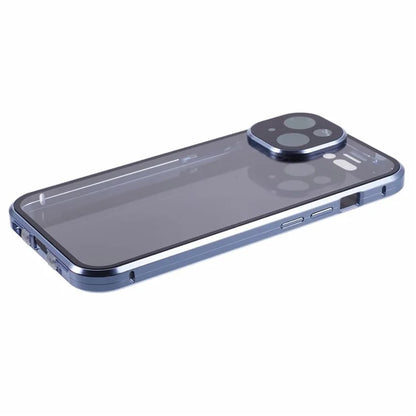 For iPhone 15 Magnetic Adsorption Case Metal Bumper Tempered Glass Privacy Cover