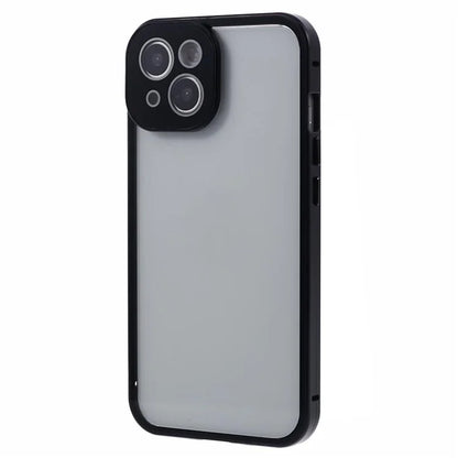 For iPhone 15 Magnetic Adsorption Case Metal Bumper Tempered Glass Privacy Cover