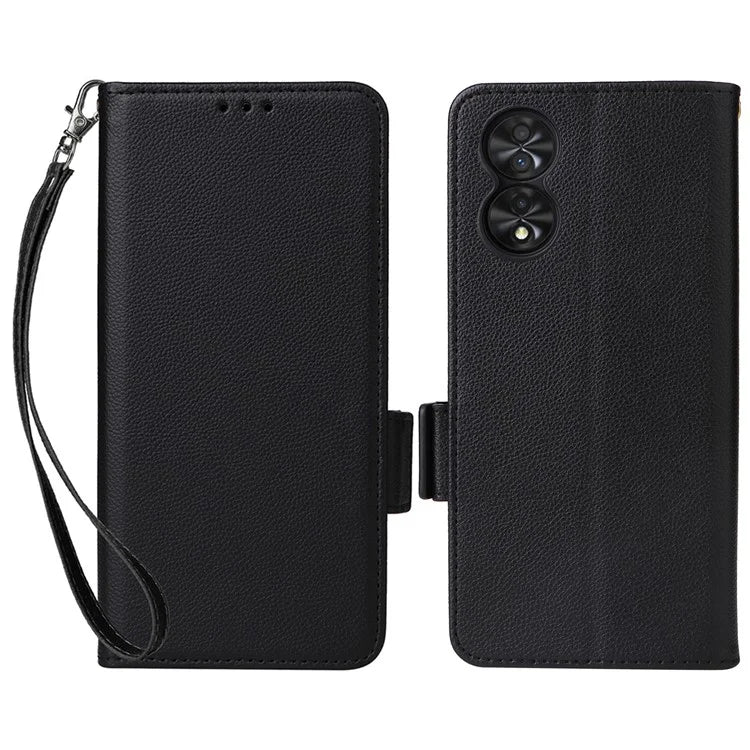 For TCL 40 NxtPaper Case Shockproof Litchi Texture PU Leather Wallet Phone Cover with Strap