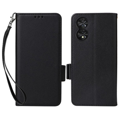 For TCL 40 NxtPaper Case Shockproof Litchi Texture PU Leather Wallet Phone Cover with Strap