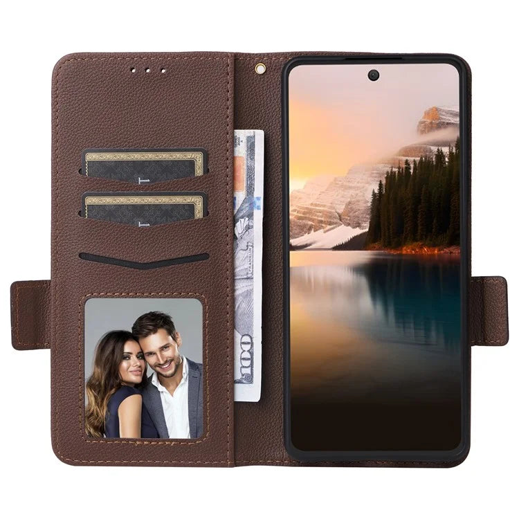 For TCL 40 NxtPaper Case Shockproof Litchi Texture PU Leather Wallet Phone Cover with Strap