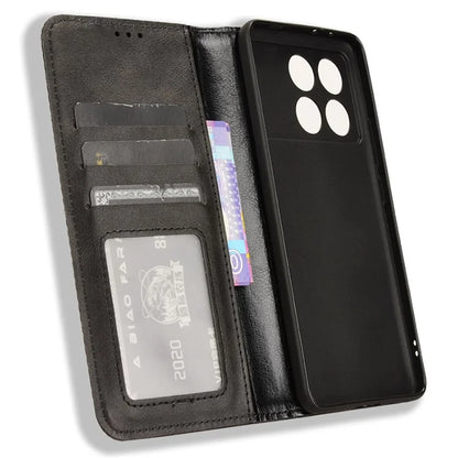 For Xiaomi Redmi K70E 5G / Poco X6 Pro 5G Wallet Case with Card Holder PU Leather Vintage Cover