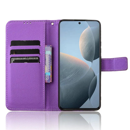 Leather Case for Xiaomi Redmi K70 5G / K70 Pro 5G Diamond Texture Book Folding Flip Folio Cover