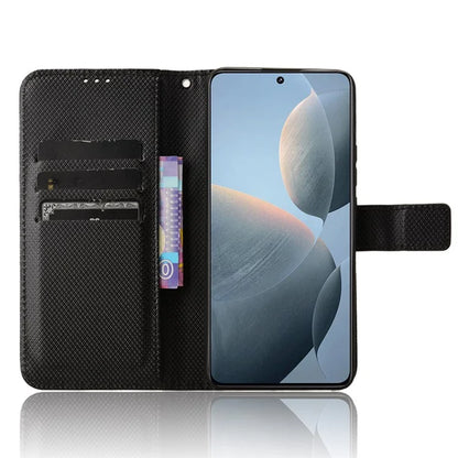 Leather Case for Xiaomi Redmi K70 5G / K70 Pro 5G Diamond Texture Book Folding Flip Folio Cover