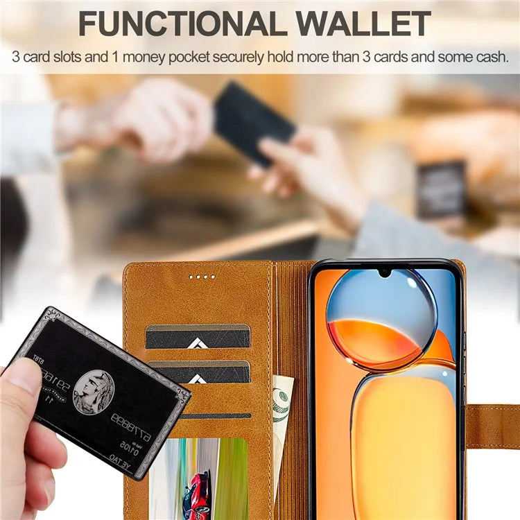 LC.IMEEKE For Xiaomi Redmi 13C 4G / 5G / Poco C65 4G Magnetic Phone Case Calf Texture Leather Wallet Cover