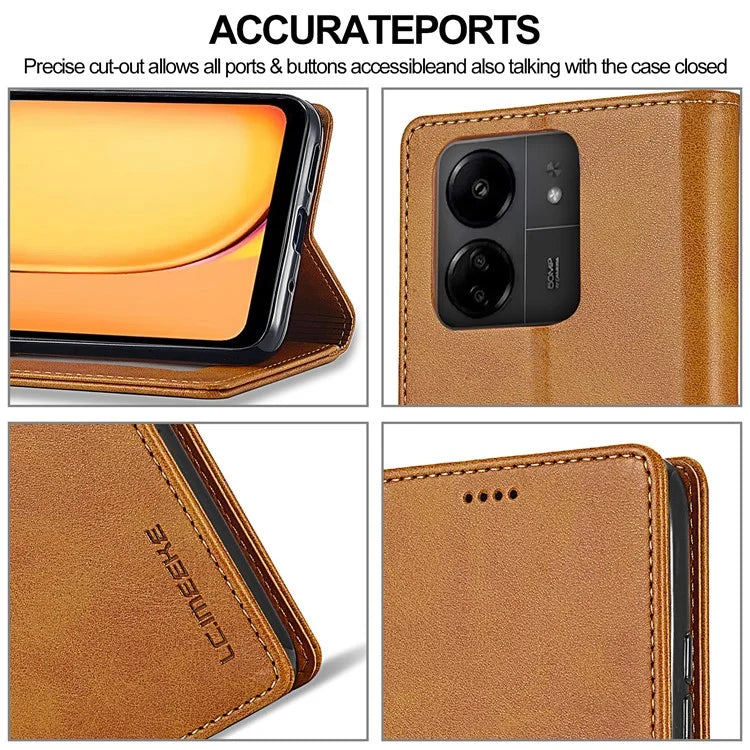 LC.IMEEKE For Xiaomi Redmi 13C 4G / 5G / Poco C65 4G Magnetic Phone Case Calf Texture Leather Wallet Cover
