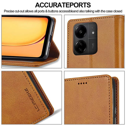 LC.IMEEKE For Xiaomi Redmi 13C 4G / 5G / Poco C65 4G Magnetic Phone Case Calf Texture Leather Wallet Cover