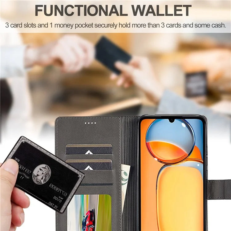 LC.IMEEKE For Xiaomi Redmi 13C 4G / 5G / Poco C65 4G Magnetic Phone Case Calf Texture Leather Wallet Cover