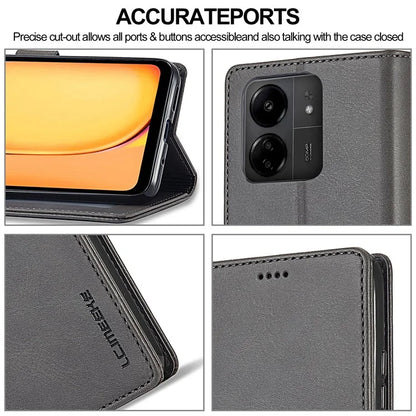 LC.IMEEKE For Xiaomi Redmi 13C 4G / 5G / Poco C65 4G Magnetic Phone Case Calf Texture Leather Wallet Cover