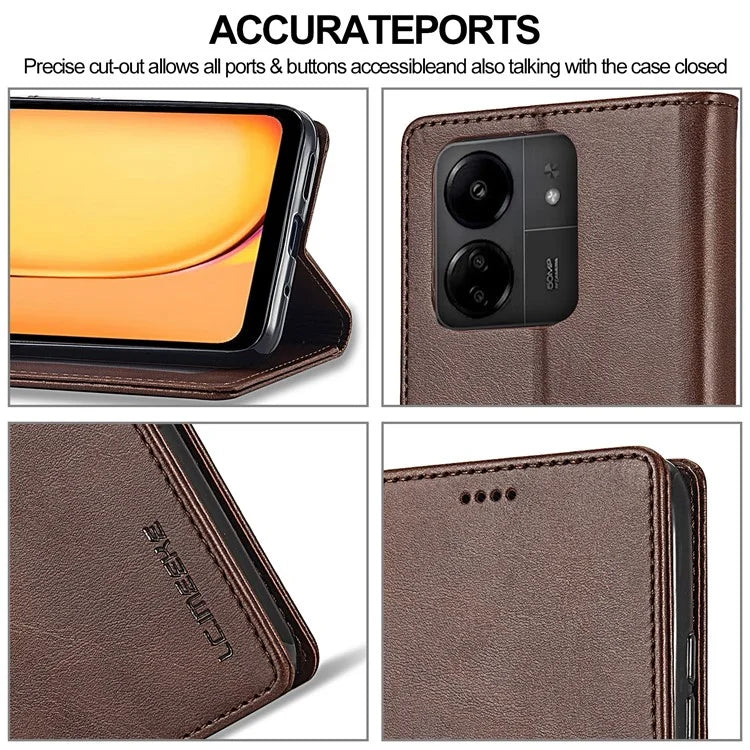 LC.IMEEKE For Xiaomi Redmi 13C 4G / 5G / Poco C65 4G Magnetic Phone Case Calf Texture Leather Wallet Cover
