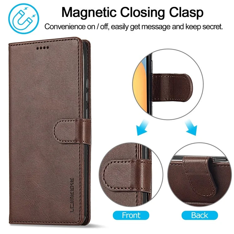 LC.IMEEKE For Xiaomi Redmi 13C 4G / 5G / Poco C65 4G Magnetic Phone Case Calf Texture Leather Wallet Cover