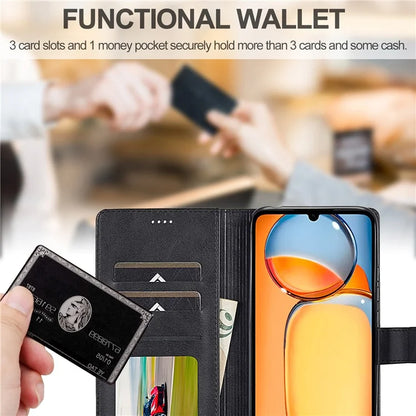 LC.IMEEKE For Xiaomi Redmi 13C 4G / 5G / Poco C65 4G Magnetic Phone Case Calf Texture Leather Wallet Cover