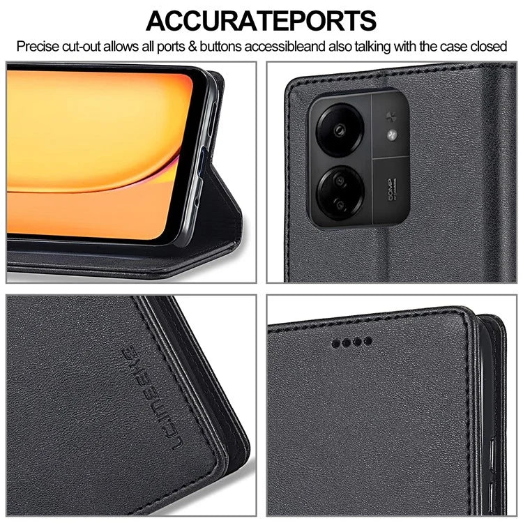 LC.IMEEKE For Xiaomi Redmi 13C 4G / 5G / Poco C65 4G Magnetic Phone Case Calf Texture Leather Wallet Cover