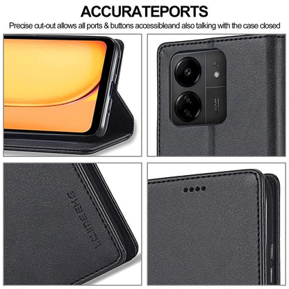 LC.IMEEKE For Xiaomi Redmi 13C 4G / 5G / Poco C65 4G Magnetic Phone Case Calf Texture Leather Wallet Cover